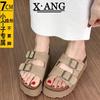 Cowhide version cm heightened thick-soled small slippers women's summer wear casual non-slip soft-soled cool slippers