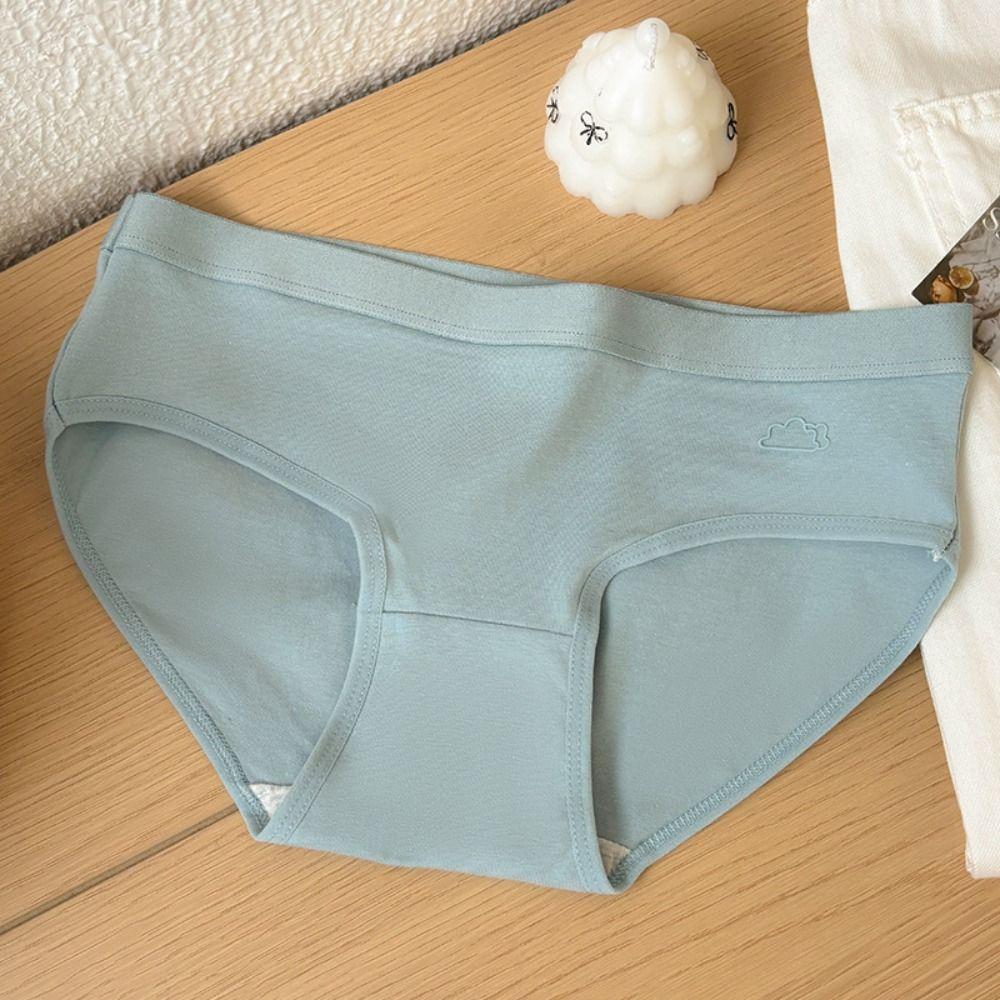5Pcs Weather Pattern Solid Color Panties Mid Waist Underwear for Women Simple Seamless Briefs  Lady