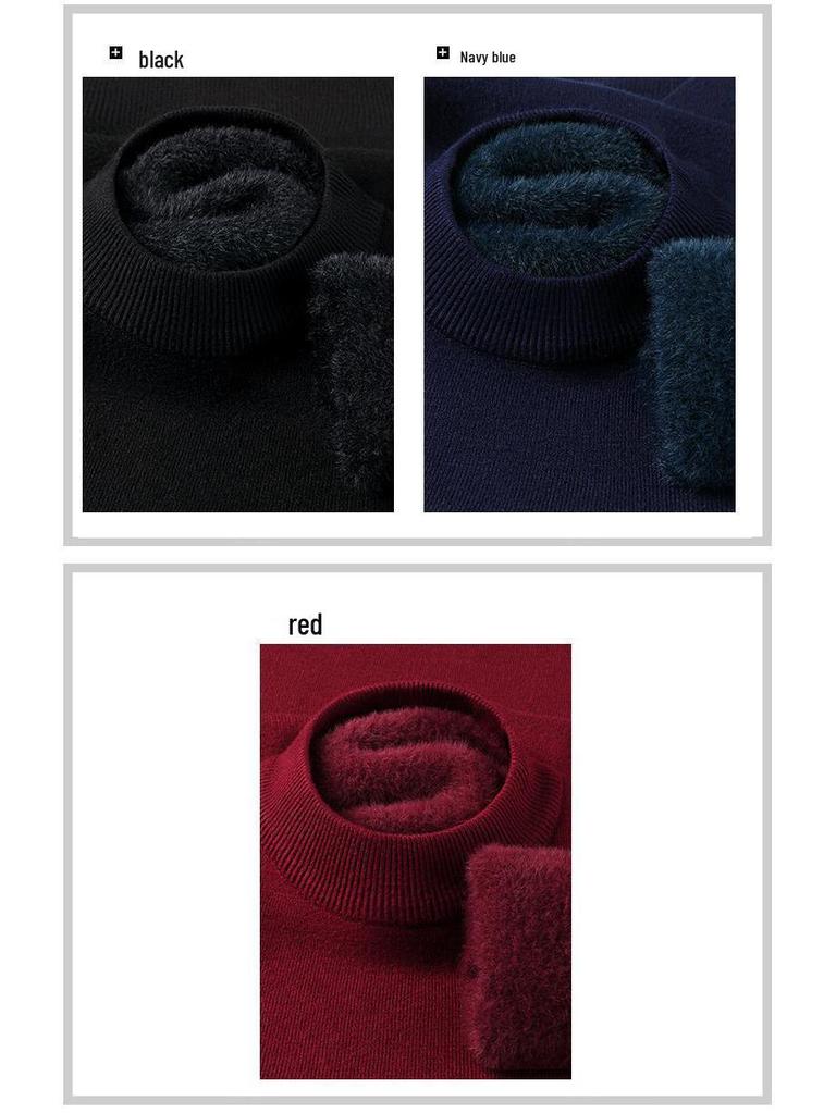 Men's 2024 Fleece-Lined Semi-High Neck Sweater - Warm, Thick Knit Winter Base Shirt