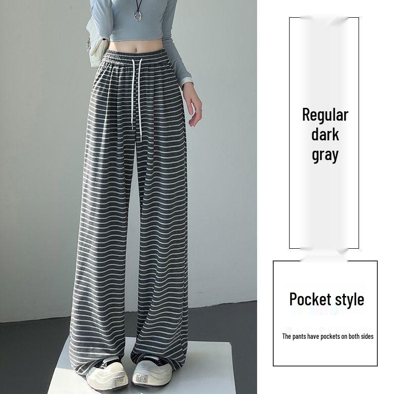 

Осенние женские брюки кэжуал с высокой талией и широкими штанинами в горизонтальную полоску XL (120-140 jin)