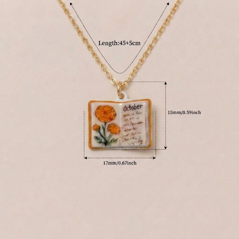 Chic Retro Porcelain Book Necklace Unique Design Birthday Gift for March Born Fashionistas