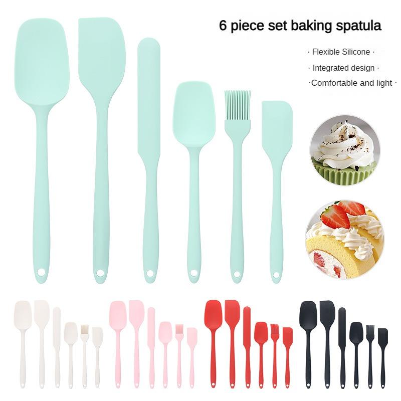 6pc Silicone Spatula set for baking-cake frosting kit with brush, non-stick scrapers & cream spreads | cute kitchen gadgets