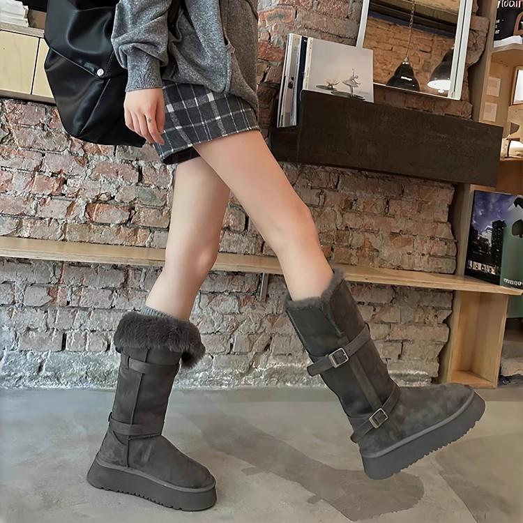Gray Snow Boots Women's Winter 2025 New Thick-soled Heightened Velvet Thickened Long Tube Snow Northeast Large Cotton Shoes