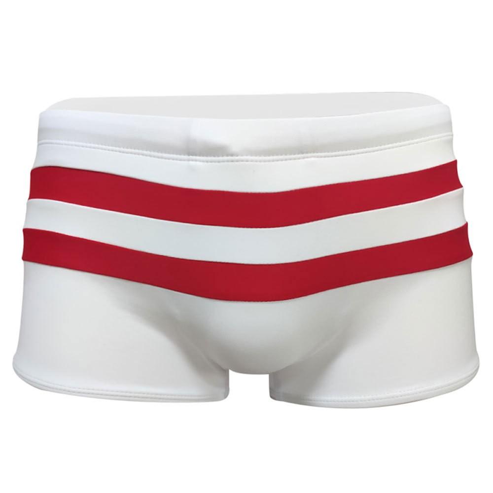 Men's Striped Splicing Color Boxer Swim Shorts Back Zipper Pocket And Thick Fitness Four Corners Quick Drying Men