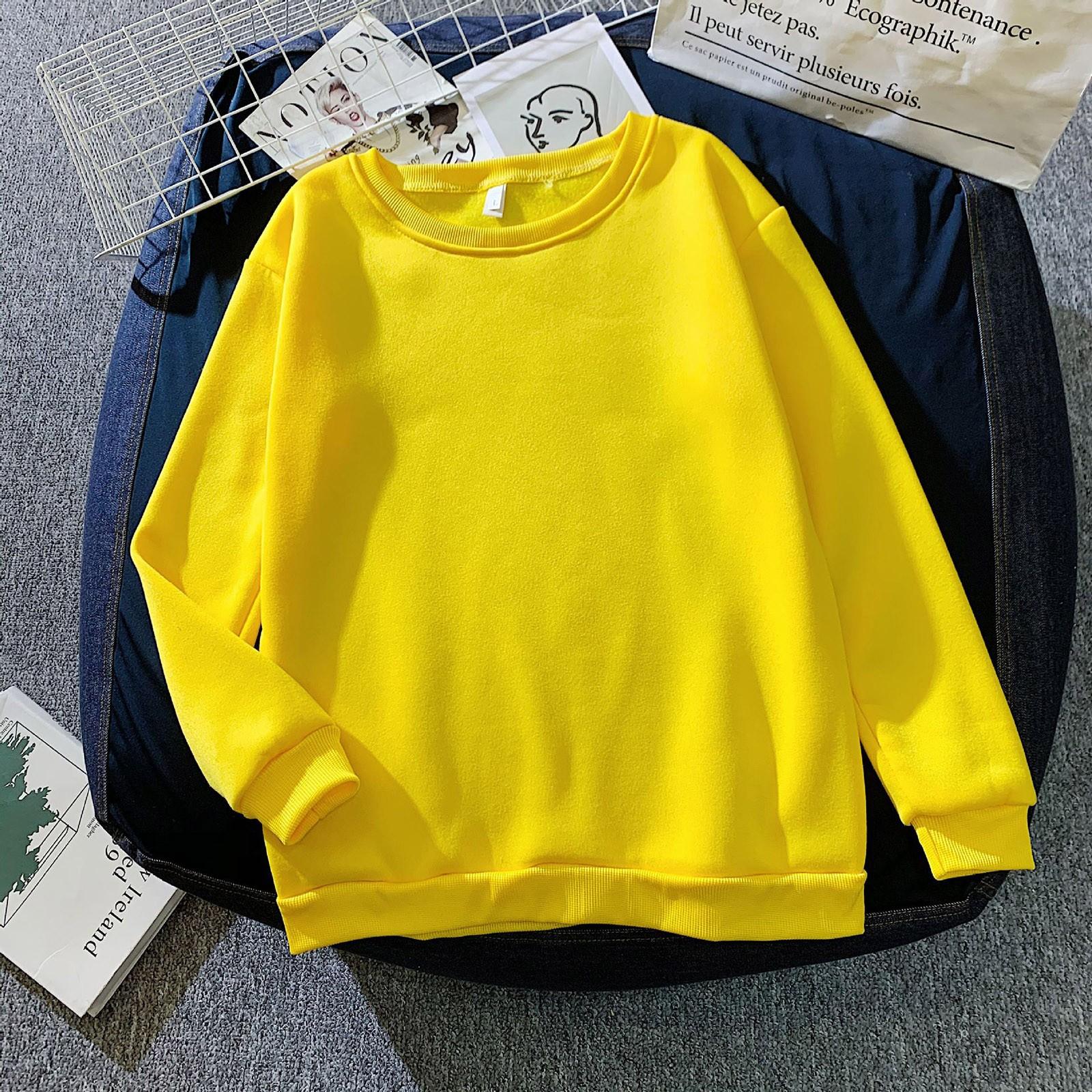 

Женский модный повседневный однотонный свитер с круглым вырезом, свободные спортивные топы, пуловер XXL жёлтый