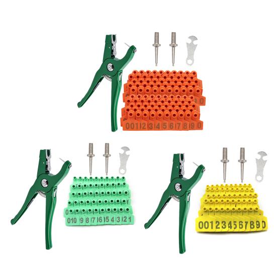 Cattle Ear Tags 001 to 100 Number Plastic Livestock Animal Tag Ear Tag Applicator Kit for Cows Goats Sheep Pigs