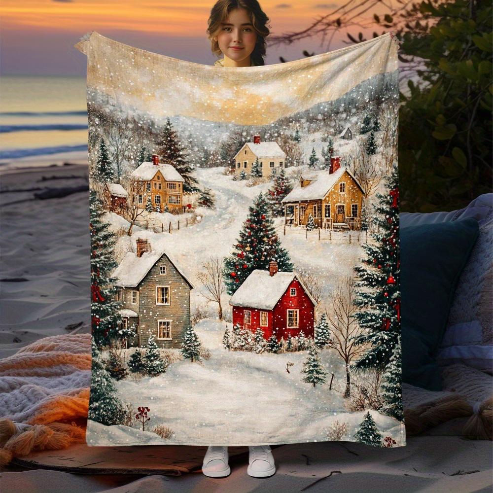 Cozy Winter-Themed Flannel Throw Blanket - Soft, Lightweight & Durable for Sofa, Bed, Travel & More - Perfect Gift for Family