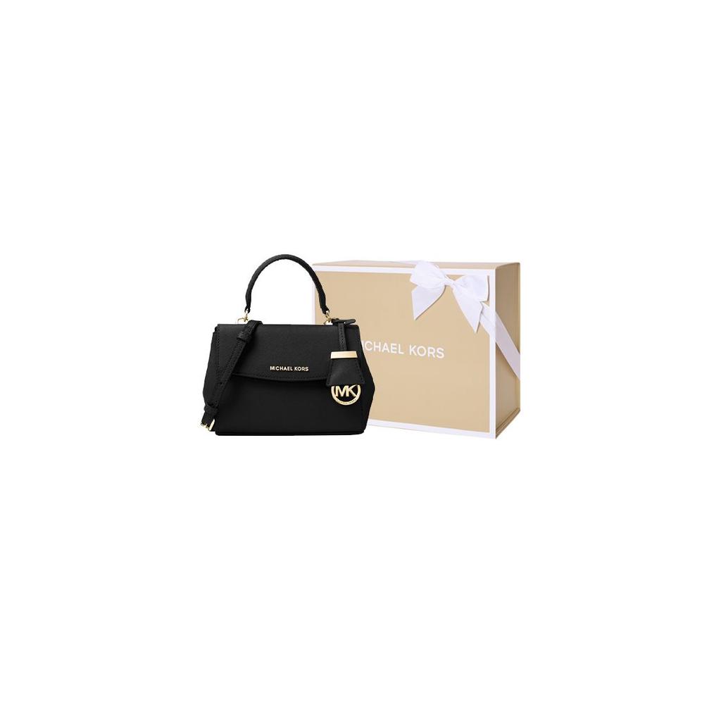 Michael Kors Mk Ava Vintage Zlaté Logo Detailní Bohatá Hovězí Kůže Ramenní Crossbody Tote Taška Dámské Kabelky Černá 32F5GAVC1L-001