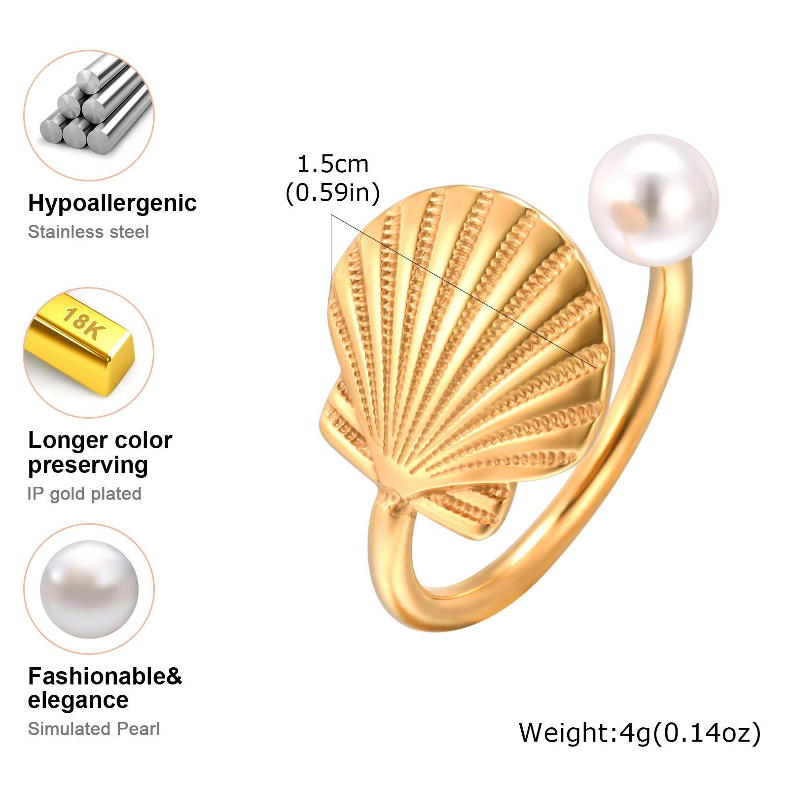

Pearl Open Ring for Women, Waterproof Knuckle Rings Gold Plated, Stainless Steel Cuff Wrap Finger Accessories US Ring Size 07
