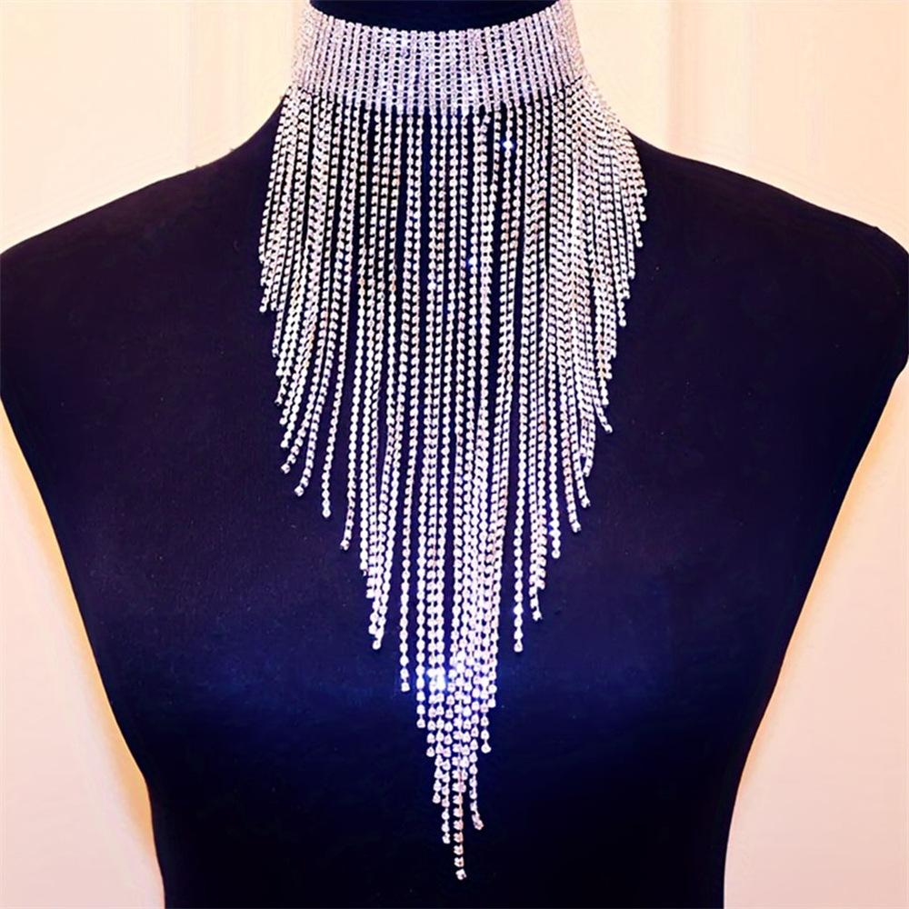 

Rhinestone Tassel Necklace Personality Trend Full Diamond Neck Chain Women S Accessories