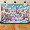 2D Flat, Vivid Candy Castle World Background - Romantic and Sweet Scenery with Lollipops, Gingerbread People and Magic Castles