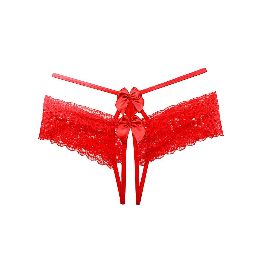 Womens Sexy Open Crotch Panties Lace Briefs Bowknot Thin Straps Hollow Out Exposed Butt Hot Erotic Lingerie T Back Micros Thongs