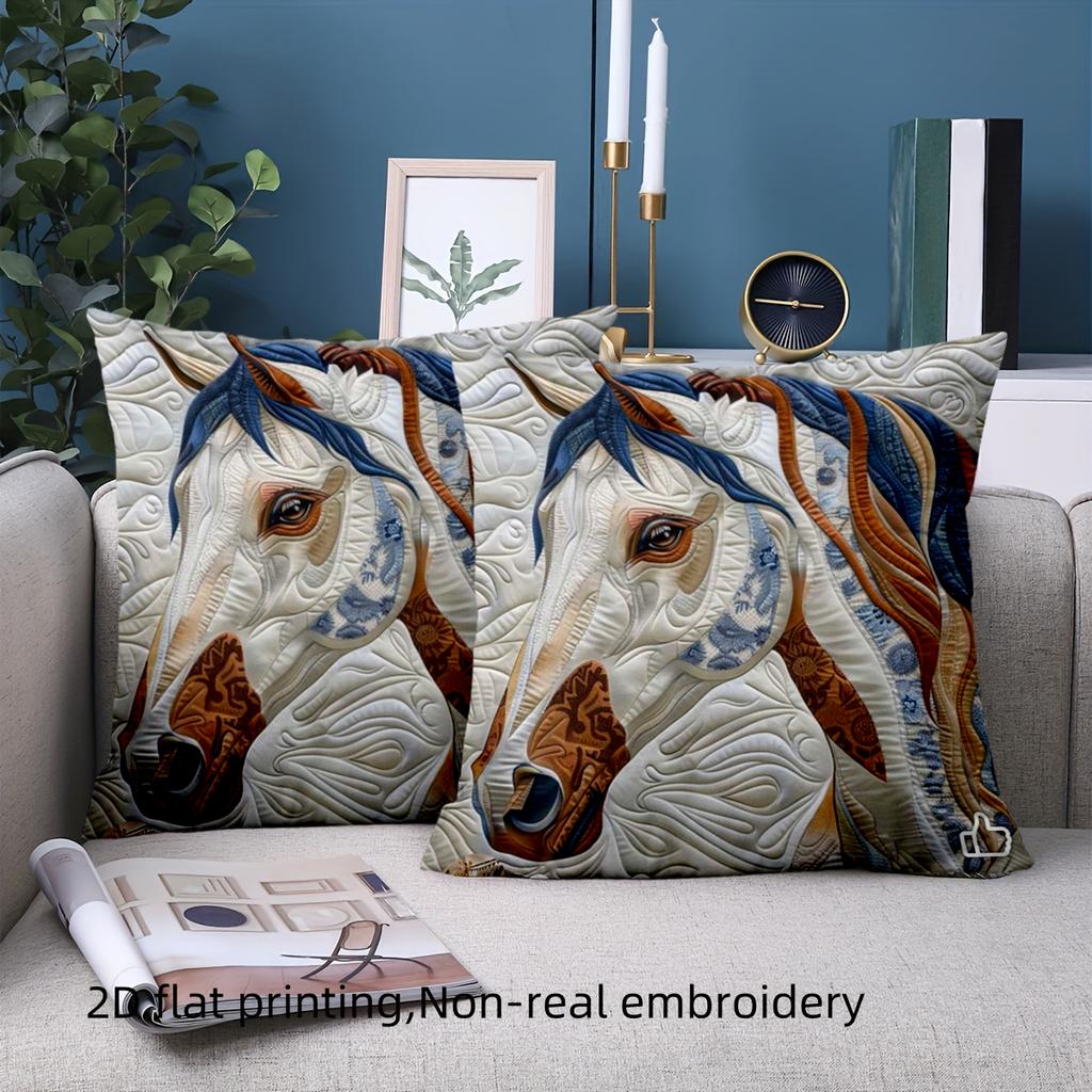 1 pillowcase 2D flat printing Horse Patterned Cushion 2D Flat Printed Polyester pillowcase sofa decorative cushion cover