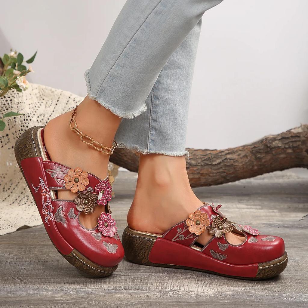 Plus Size 35-43 Shoes for Women Summer Comfortable Roman Flower Platform Sandals Non-slip Baotou Wedge Ladies Slippers
