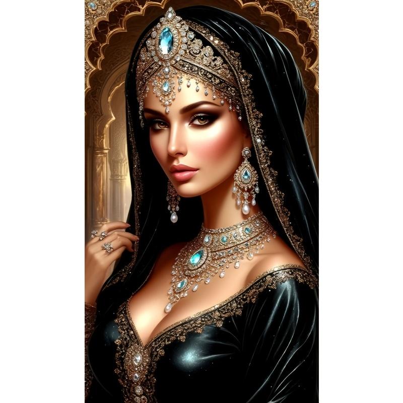 Elegant Women, Charm, Artistic Conception, Beautiful Women, "Jewelry Adorned Noble Woman" 15.75*27.56In Size, Diamond Painting, Round Diamond Art, Sui