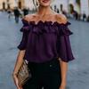 Damen Marineblau Off-Shoulder Rüschenbesatz Ausgestellte Ärmel Bluse