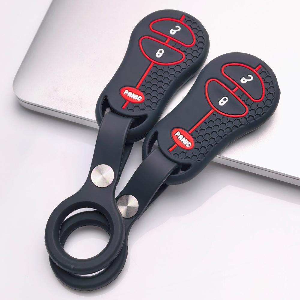 Key Fob Cover for Jeep Cherokee Durango Grand Liberty Dakota Caravan with Keychain Anti-Scratch Surface Shockproof Structure Soft Grip Texture
