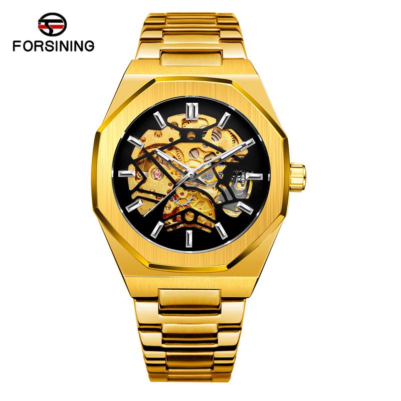 Fashion Forsining Top Brand Automatic Mechanical Men Full Steel Military Army Sport Male Clock Luxury Silver Skeleton Man Watch
