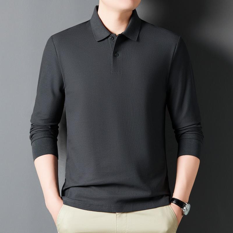 Spring and Autumn Men's POLO Shirt Lapel Premium Sense Long Sleeve Pure Cotton Led Clothes
