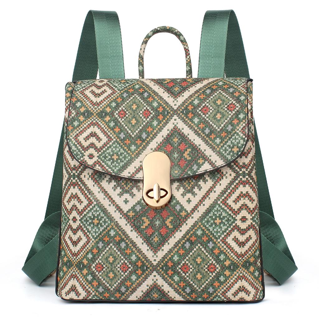 Damen neuer ethnischer Stil Mode Retro Karomuster Trend Senior Sense von weich langlebig Pendler große Kapazität Schulterhandtasche Rucksäcke