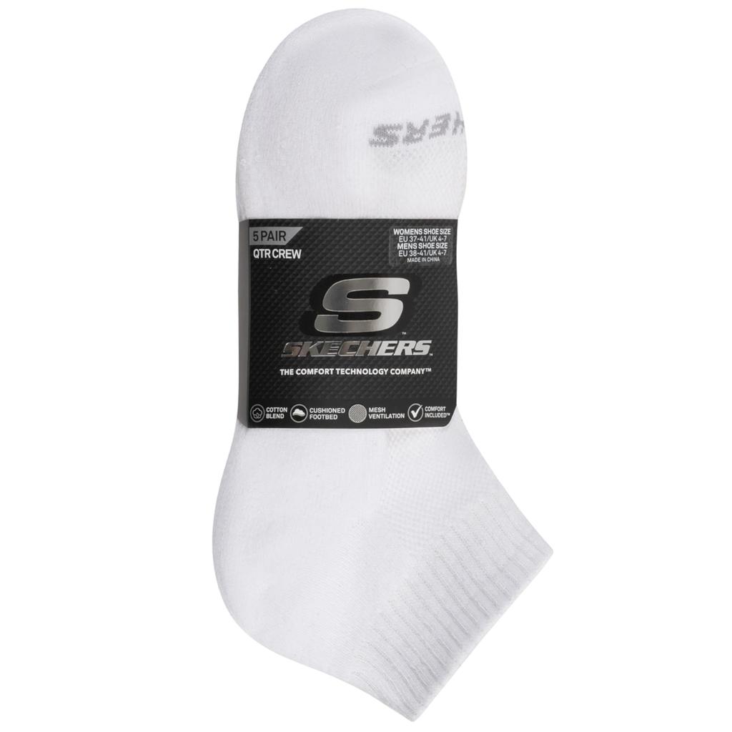 Skechers 5pk Unisex 1/2 Terry Qtr Crew, Unisex White Socks