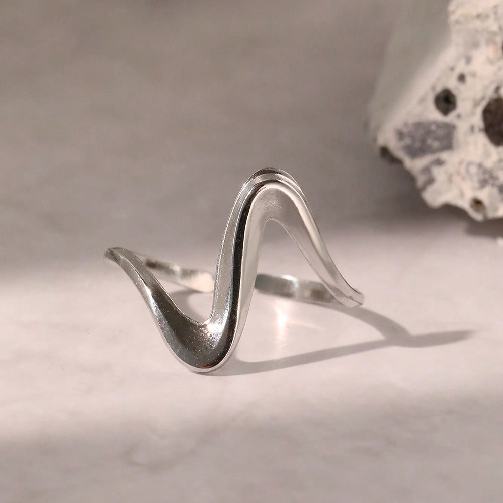 1 Pair Of Personalized Irregular Curve Opening Rings, Stainless Steel Adjustable Rings, Simple And Versatile Commuting Accessories