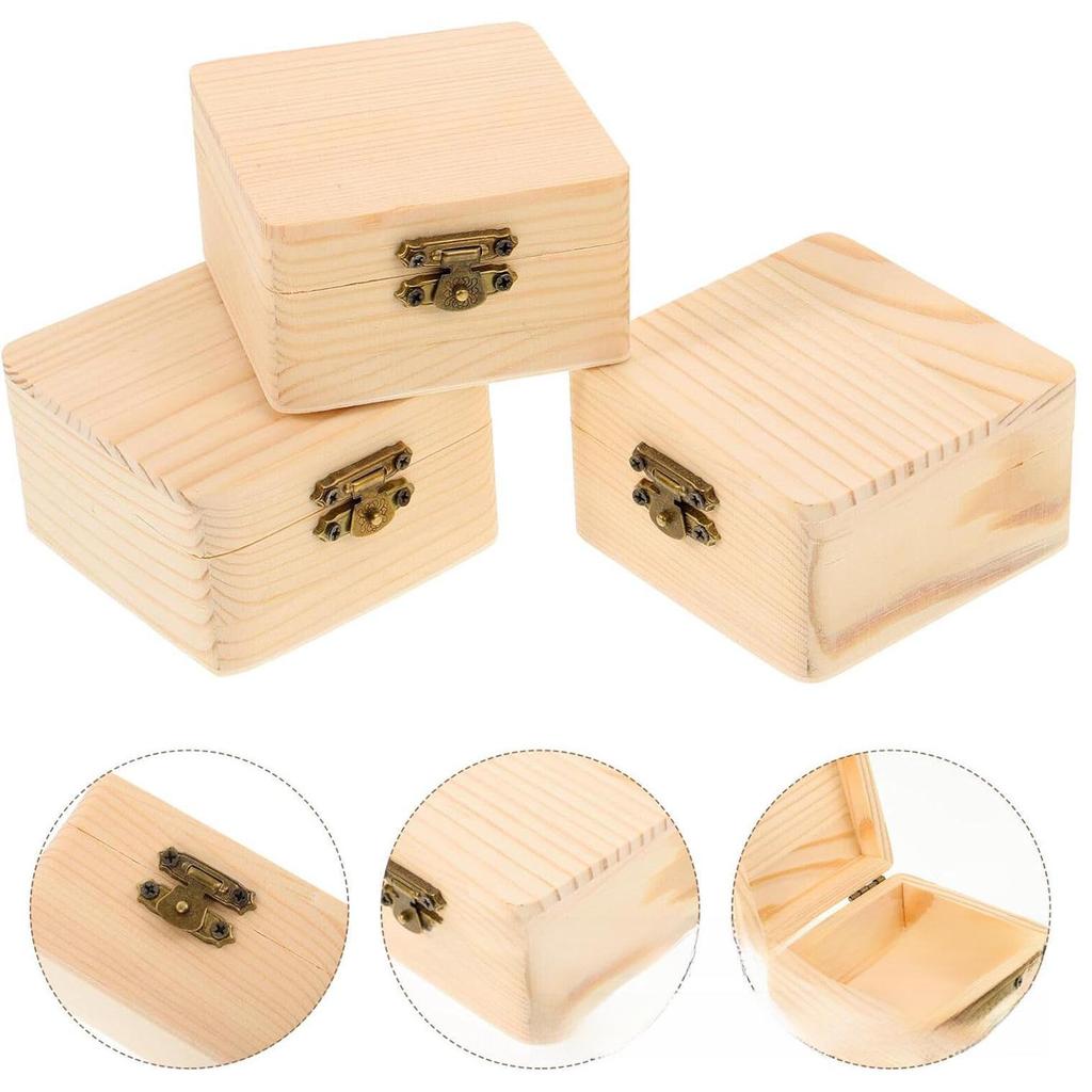 Small Square Pine Wood Jewelry Box with Moon Logo - Solid New Zealand Pine Gift and Storage Box