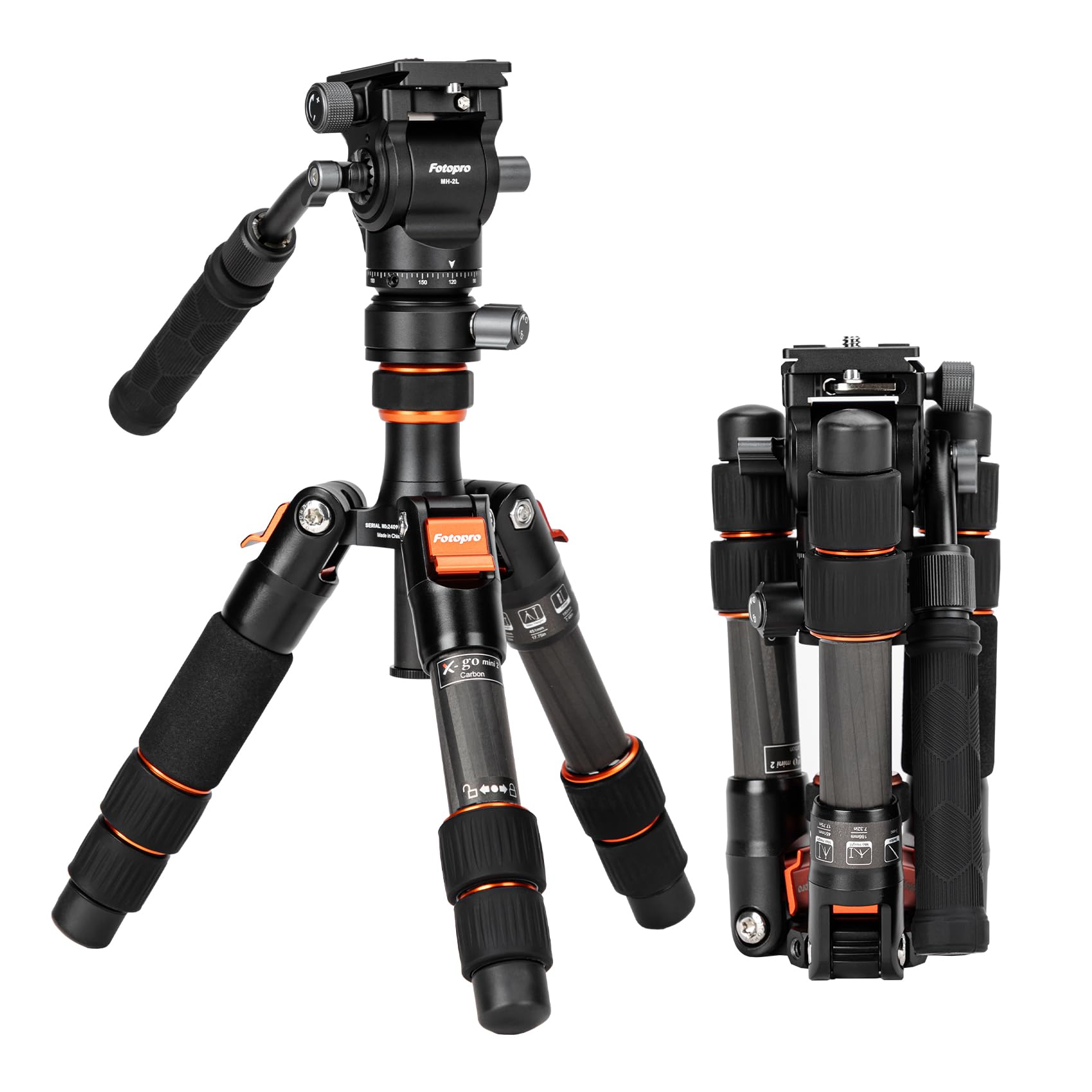 

Fotopro Carbon Fiber Mini Tripod with Quick Release Plate for DSLR Lightweight and Compatible with mini 2 Black Cameras, Compact, X-go + MH-2L,