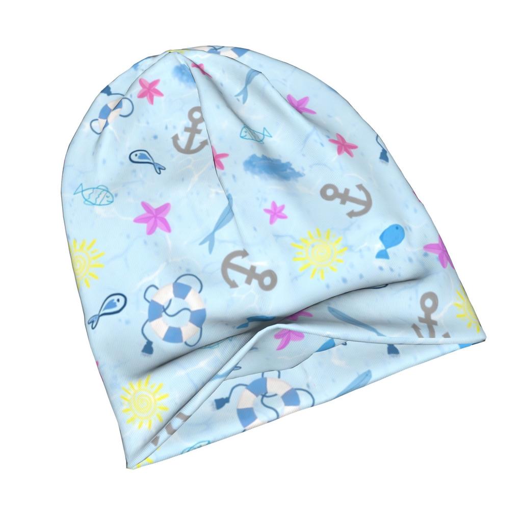 Nautical Summer Vibes Ocean Pattern with Anchor & Sun Adult Knit Beanie with Easy Modern Style Fits Effortlessly Into Seasonal Wardrobes And Pairs Wel