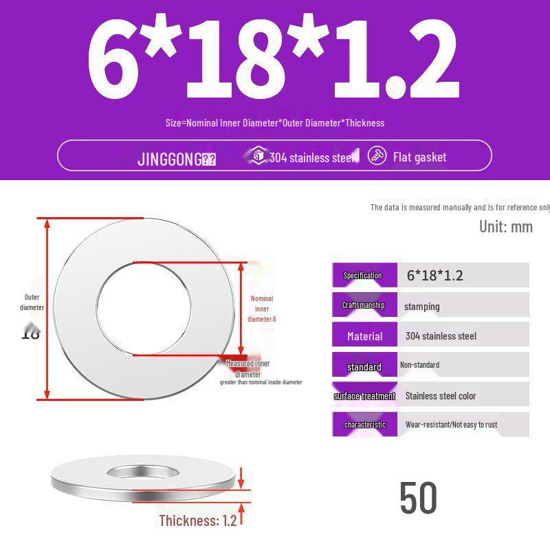 Zesílená plochá podložka/distanční kroužek z nerezové oceli 304 M4 M5 M6 M8