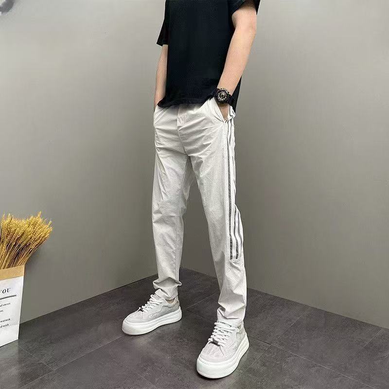 Quick-drying pants men's summer thin American sports style striped casual pants versatile loose drawstring straight trousers