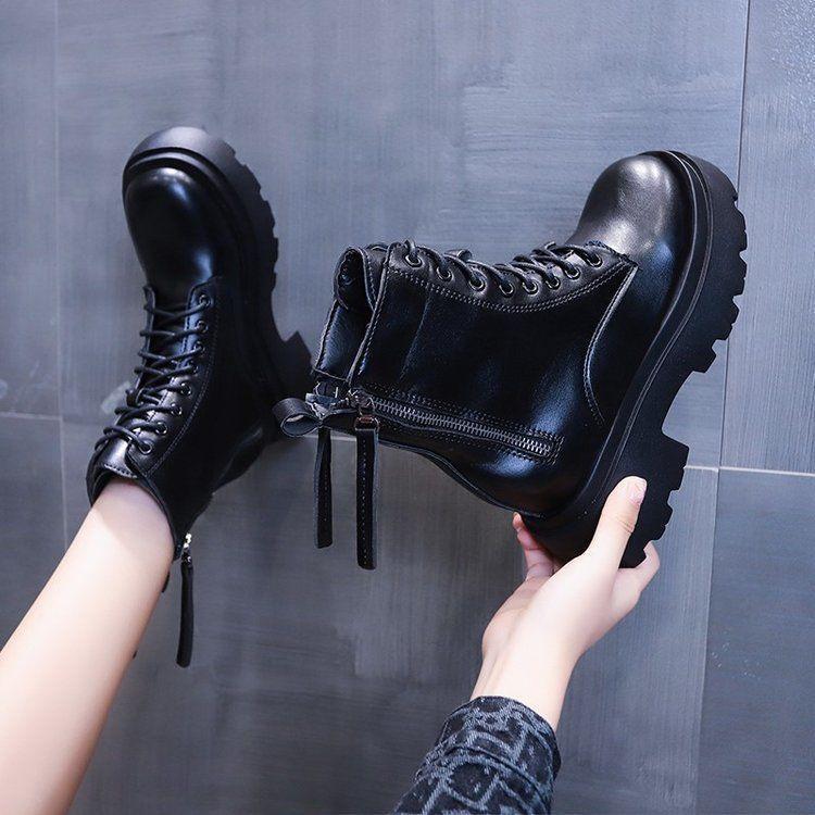 

Ботинки Мартин на толстой подошве с двойной молнией Детские Весенне-осенние Новые с внутренней платформой Ретро ботинки-сигареты 40 чёрный