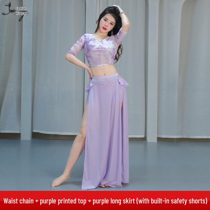 Oriental Mesh Print Belly Dance Performance Dress Set for Women