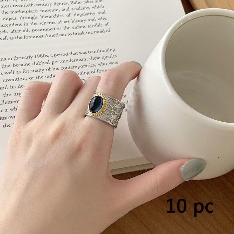 

2025 Trend Retro Cameo Tanggrass Totem White Chalcedony Ring Women Fashion Light Luxury Men And Women Open Index Finger Ring 10 pc синий