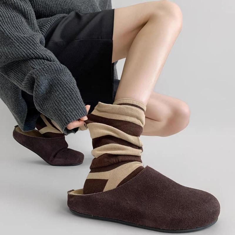 Women's Fall Fashion New Fake Two Stitching Striped Thin Tube Stack Socks