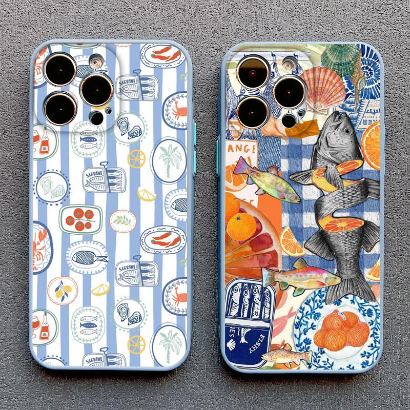 European Fresh Sardines Crab Phone Case For IPhone 16 15 14 Pro Max Plus 13 12 Mini 11 Pro Max X XR XS 8 7 Plus SE2 Back Covers