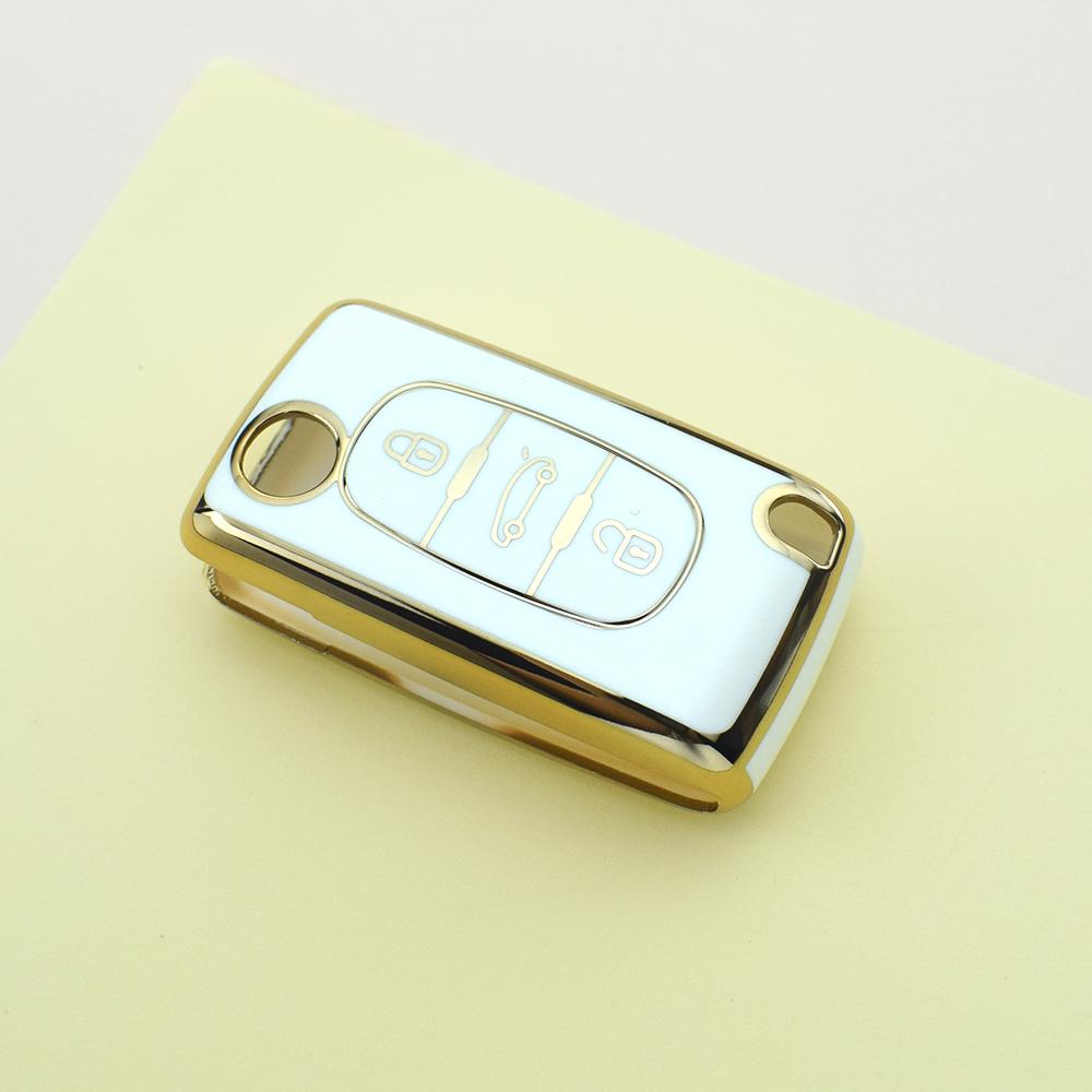 2/3 Buttons Fashion Gold Edge TPU Car Remote Key Case Cover Shell Fob Holder For Peugeot 607 3008 5008 107 207 307 308 407 For Citroen Xsara C5 C6 C8