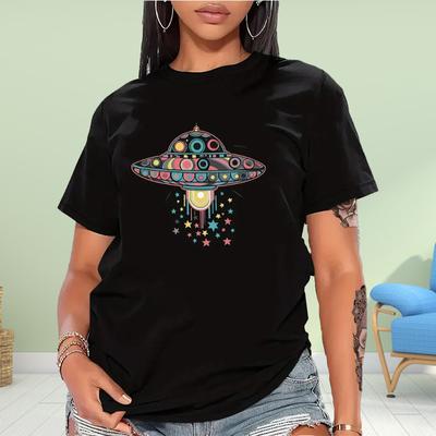 Fashion Women Airship Print T Shirt Funny Casual O-neck Short Sleeves T-shirt Summer Female Tee Shirt