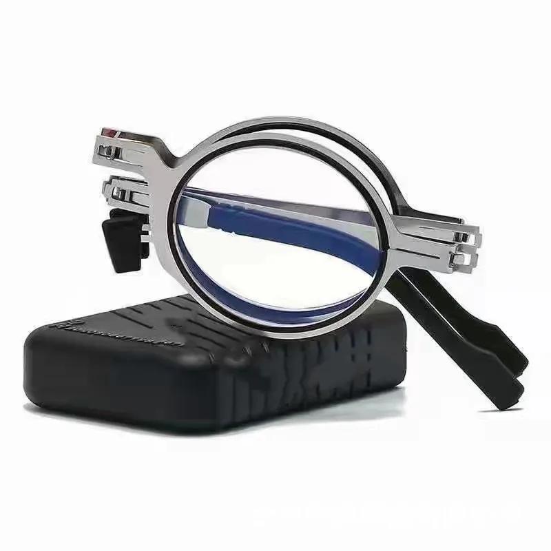 Portable Folding Reading Glasses for Men Anti Blue Light Far Sight Eyewear with Diopter Prescription Lenses