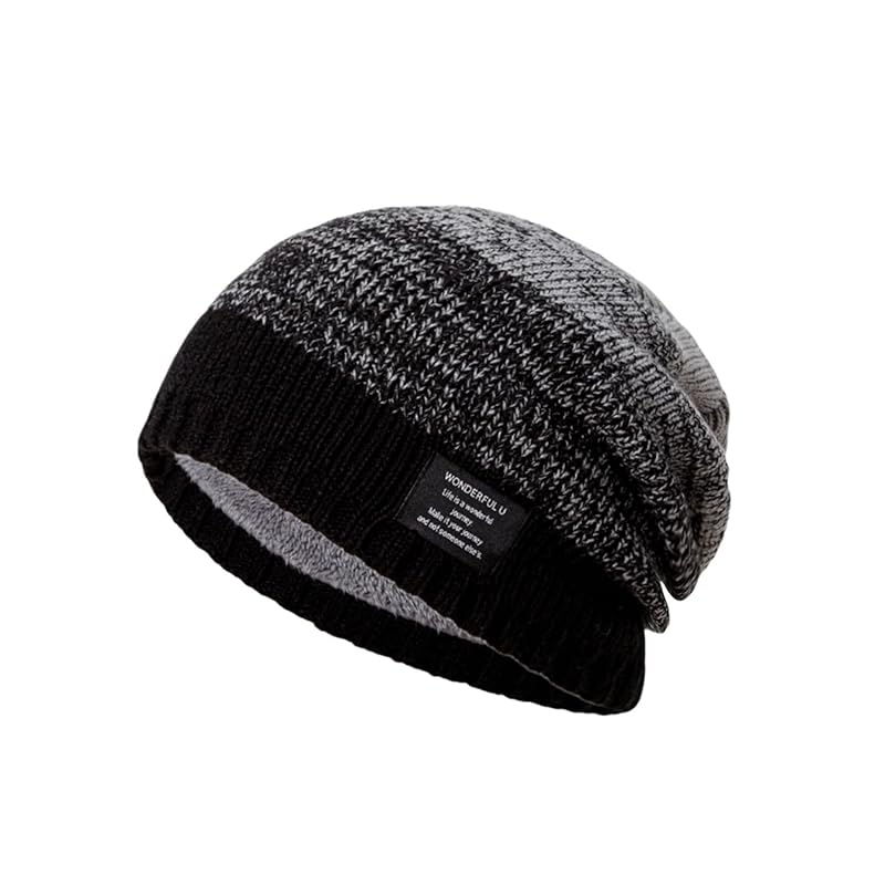 

[Petasonien] knit hat men s hat winter [Fleece lining/gradation/warm] Fluffy soft touch Heat retention Thick breathable elasticity large size knit hat