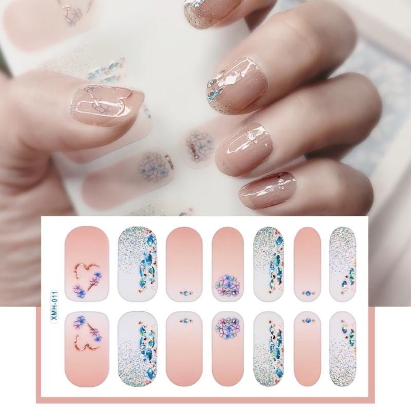 Flower Gradient Nail Sticker Full Wraps Nail Art Stickers Self-Adhesive Nail Art Decal Strips for DIY Nail Art Decor