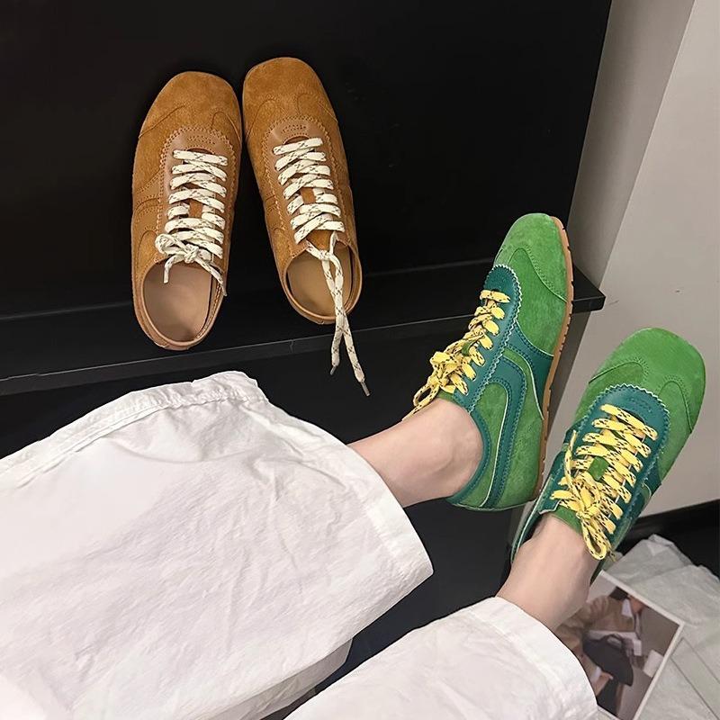 Wersja ze skóry bydlęcej brązowe retro damskie skórzane wszechstronne sznurowane buty na deskę płaskie sportowe do biegania casualowe buty