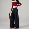 2024 Spring/Autumn Women's Retro High-Waisted Dark Blue Wide-Leg Jeans