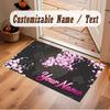 Floral Garden Theme Crystal Velvet Floor Rug Personalized Custom Name Text Warm Carpet Home Decoration