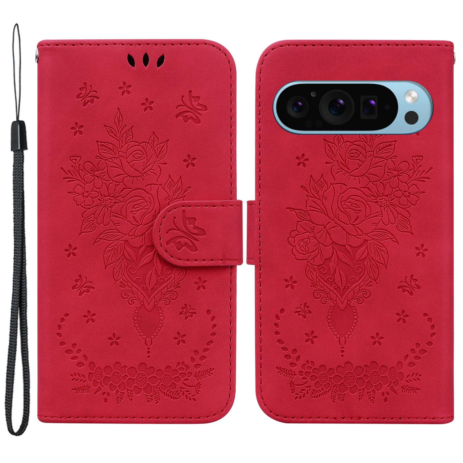 

For Google Pixel 9 Pro XL Cell Phone Case Scratch Proof PU Leather Wallet Stand Cover Red