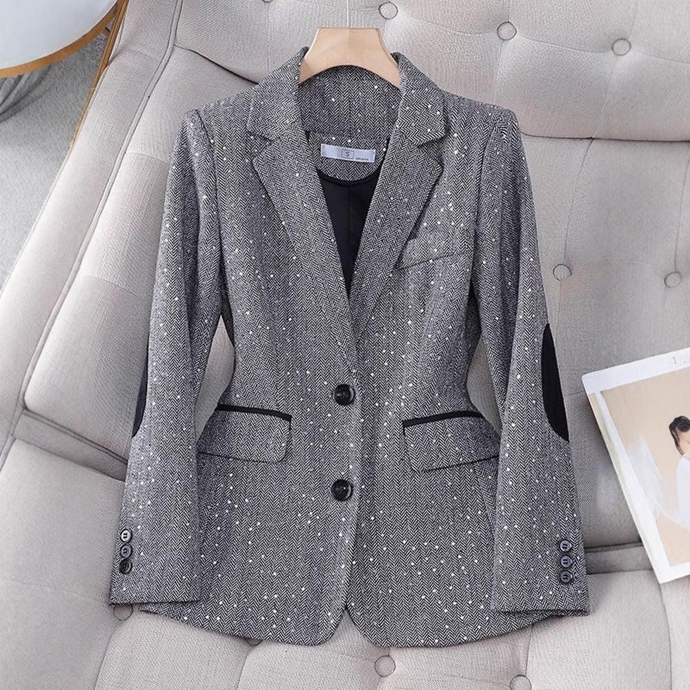 

Women s Sequined Suit Jacket - High-End Spring/Autumn 2024 Casual Blazer XL