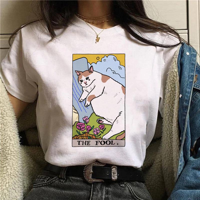 Tarot Cat Print Tshirt Summer Fashion Casual Womens Top Retro Style Graphic T Shirts  Tops  Harajuku  Aesthetic Clothes