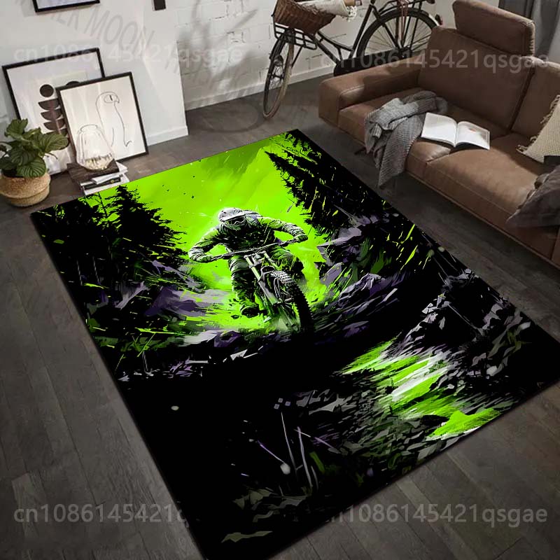 Multiple sizes Mountain biker in forest Carpet for Living Room Bedroom Sofa Home Decor Rus Non-slip Floor Mat Luxury Gift