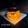 Halloween Resin Table Lamp Handcrafted Gothic Pumpkin & Wizard Hat Night Light USB Powered Warm Amber Light Home Decoration