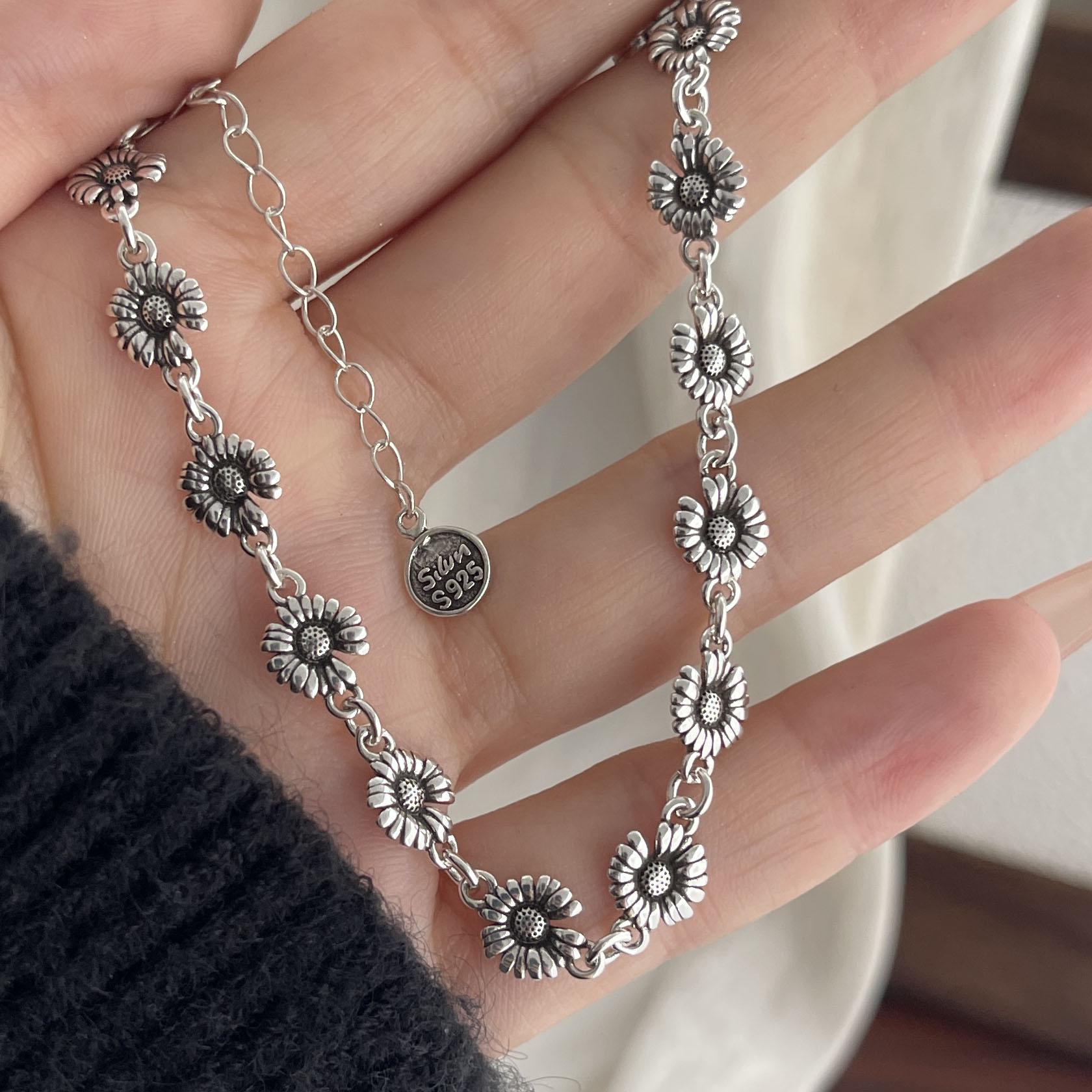 

100% Solid 925 Sterling Silver Retro Bracelet for Women Men Vintage Flower Handmade Patern Bracelet Birthday Gift